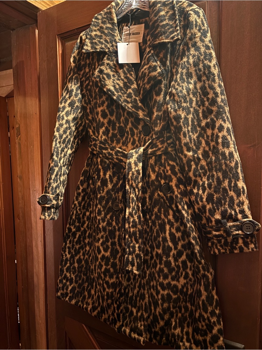 Steve Madden Leopard Winter Trench Coat - size medium New With Tags - NWT - Glam